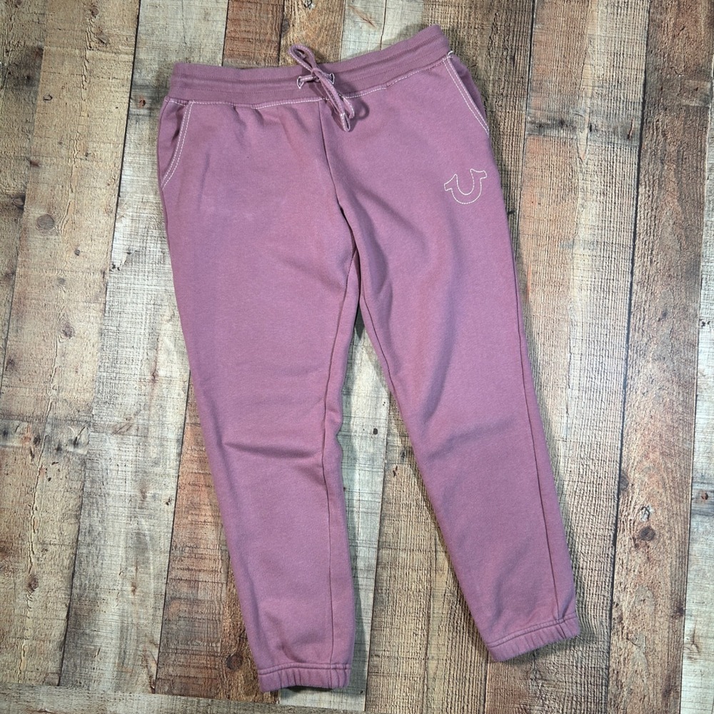 True Religion Mauve Pink Cotton Blend Contrast Stitch Horseshoe Sweatpants M